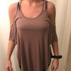 Off the shoulder shirt.